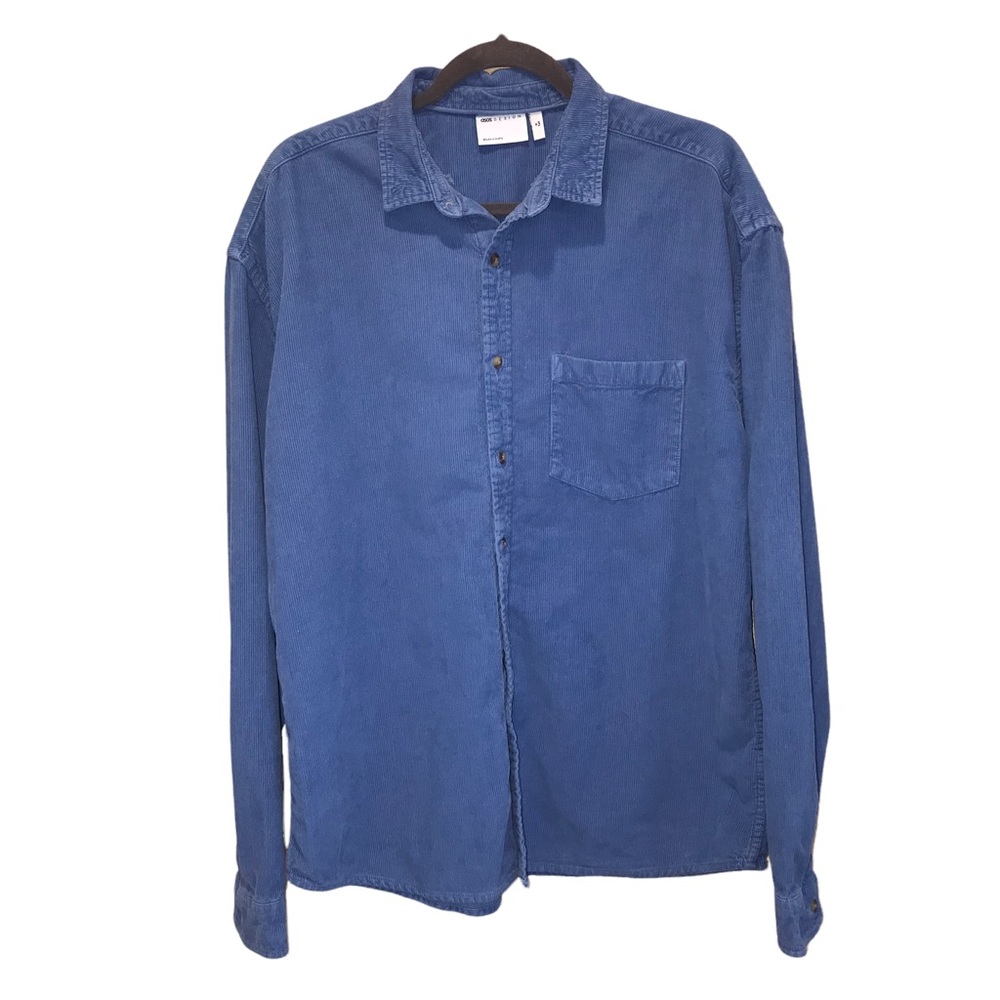 Asos Design Mens Shirt Jacket Blue Corduroy Button Down Collared Size Med Tall